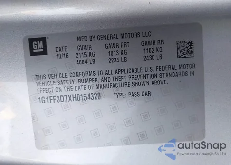 2017 Chevrolet Camaro 1Ss из США, поврежденный, VIN 1G1FF3D7XH0154320